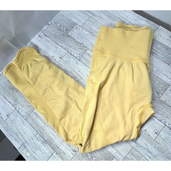 Gymshark Women's Leggings L Yellow Whitney Simmons High Rise Pocket Ruched Back - Picture 2 of 10